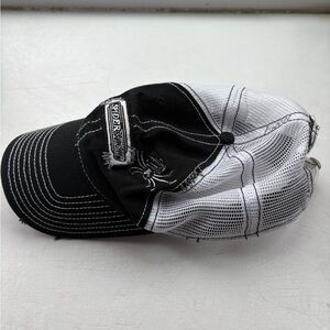 SPIDER Black and White Distressed Brim Trucker Hat